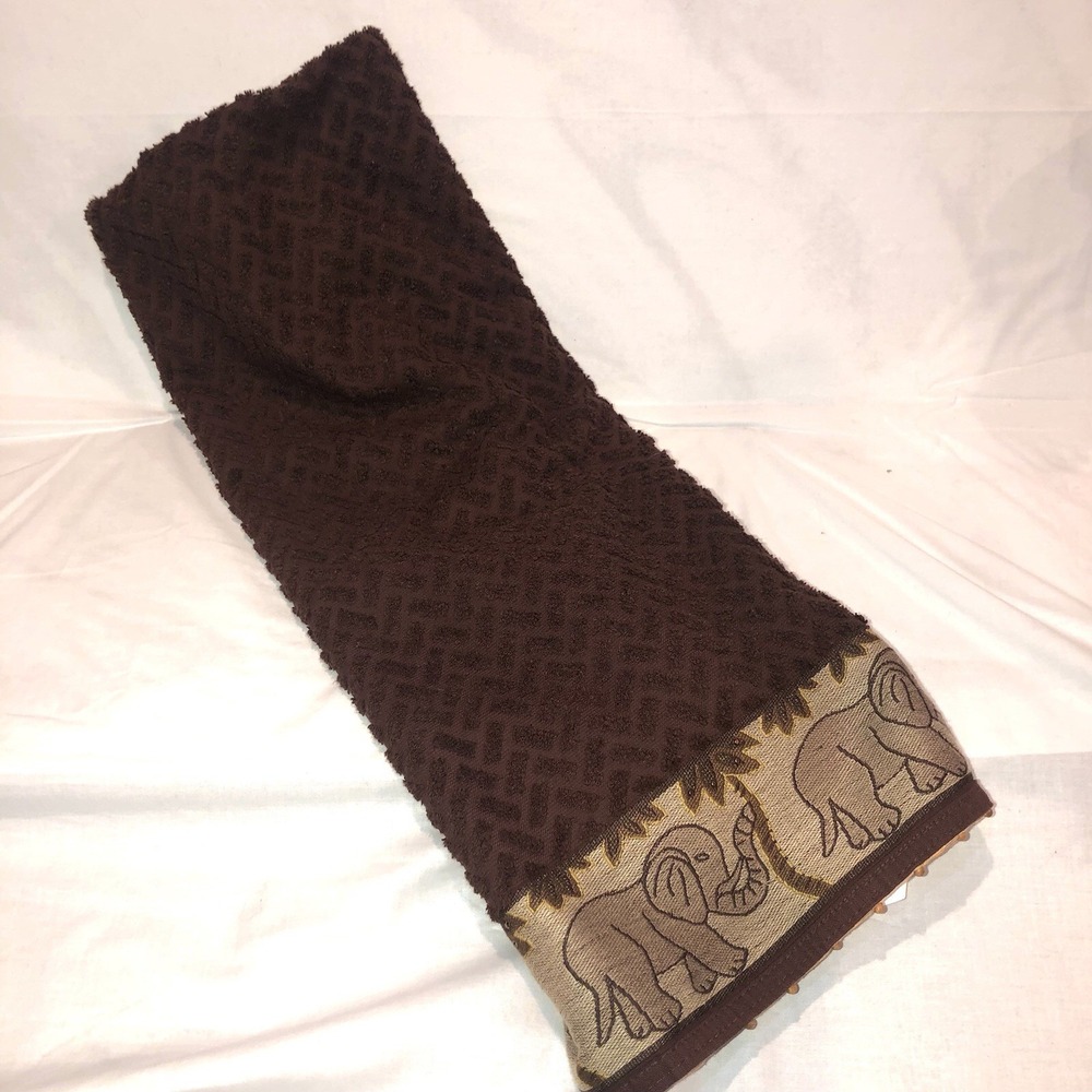 India Ink Bath Towel Brown Elephant And Bead Trim Made In Turkey 100% Cotton